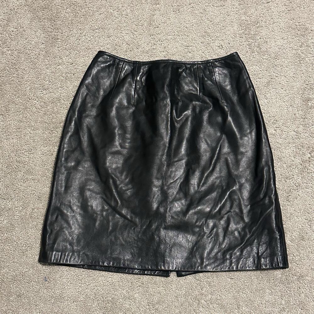Anne Klein II Bergdorf Goodman 6 Skirt Leather Mini A-line Black Vintage Gothic‎
